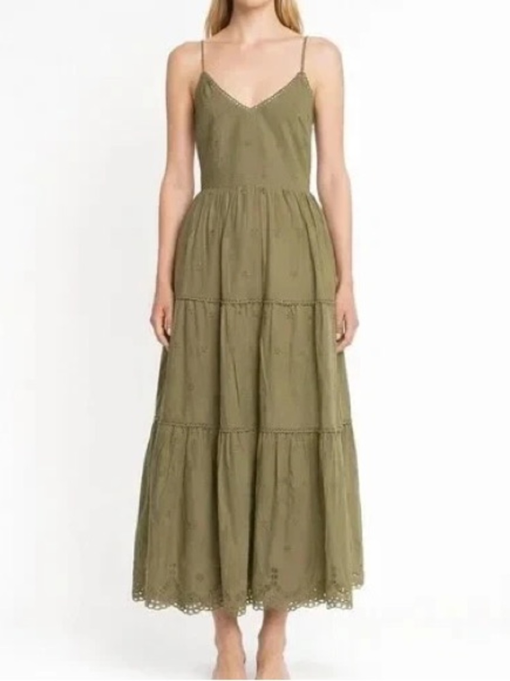 NEW Caroline Constas Green Cotton Eyelet Lace Midi Dress Luxury Vacation. 17